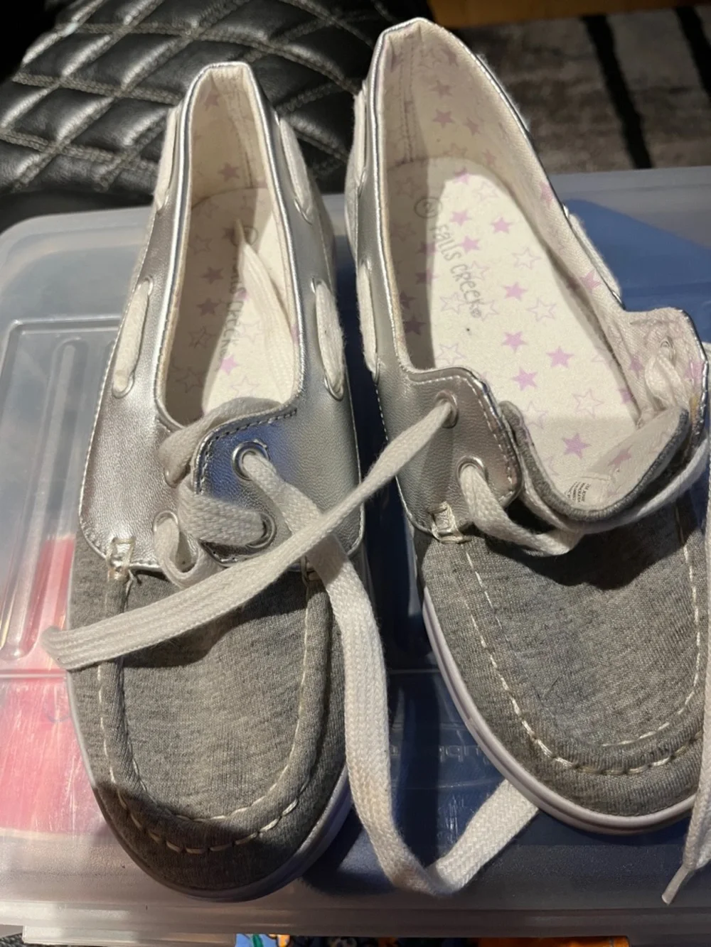 Falls Creek Girls Silver Metallic Slip-On Moccasins
